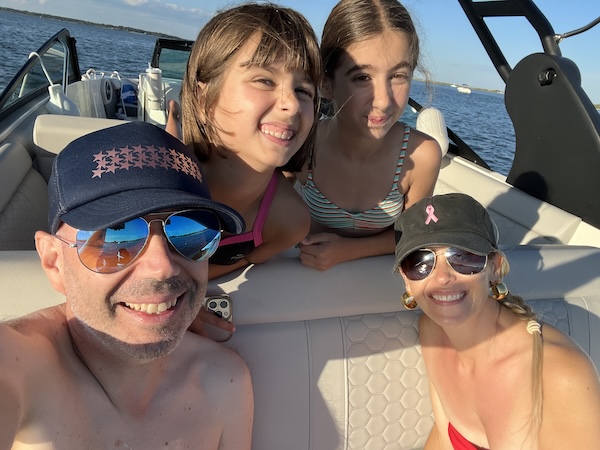 Family boat trip to Great Gun Marina and beach in Fire Island